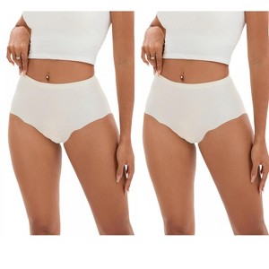INSPIRE CHIC 2 Pcs Women's High-Waisted Full-Coverage Underwear Wave Trim No Trace Briefs - 1 of 4