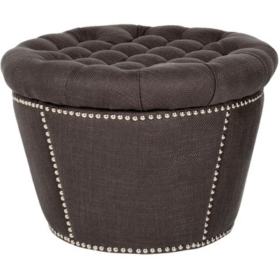 Vanessa Ottoman   Silver Nail Heads - Charcoal - Safavieh