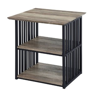 22" Zudora Nightstand Antique Oak and Black Finish - Acme Furniture: Metal Frame, Open Shelf, No Assembly Required - 1 of 4