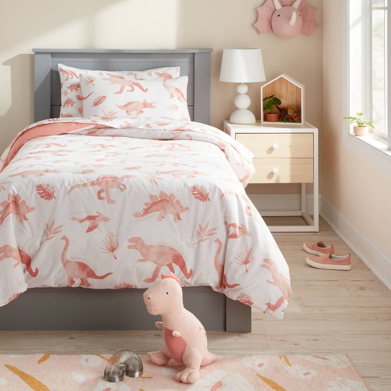 Dinosaur Kids' Comforter Set Pink/White - Pillowfort™, 2 of 7