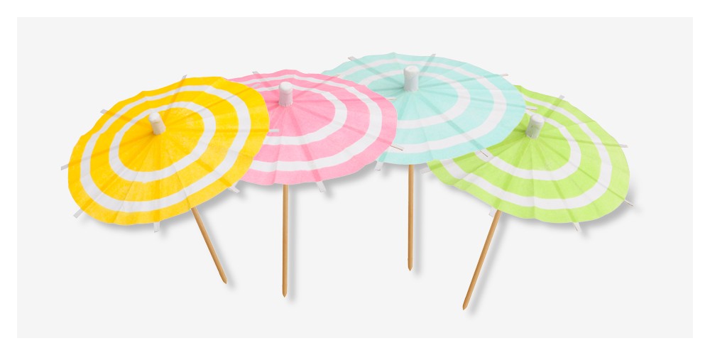 Juvale 200-Pack Tropical Hawaiian Party Paper Cocktail Drink Umbrella Parasols, Assorted Colors, 4 Inches, Hot Summer Palm Drink Stirrers