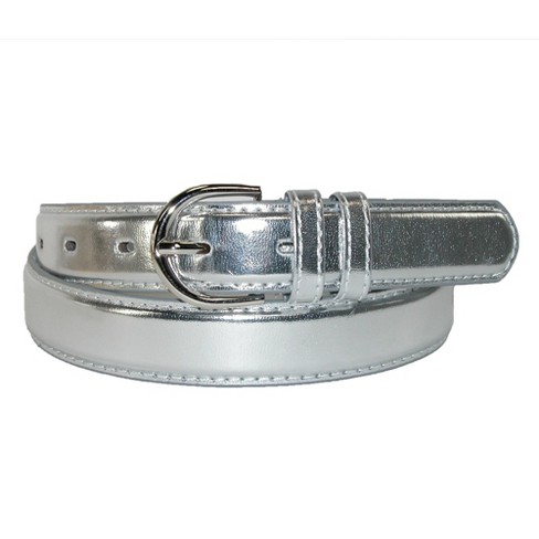 Ctm Women's Leather 1 1/8 Inch Metallic Dress Belt, 2xl, Silver : Target