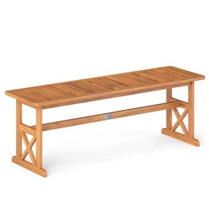 Tangkula 51 Inches Acacia Wood Outdoor Bench w/ Slatted Seat & X-Shaped Frame - 1 of 4