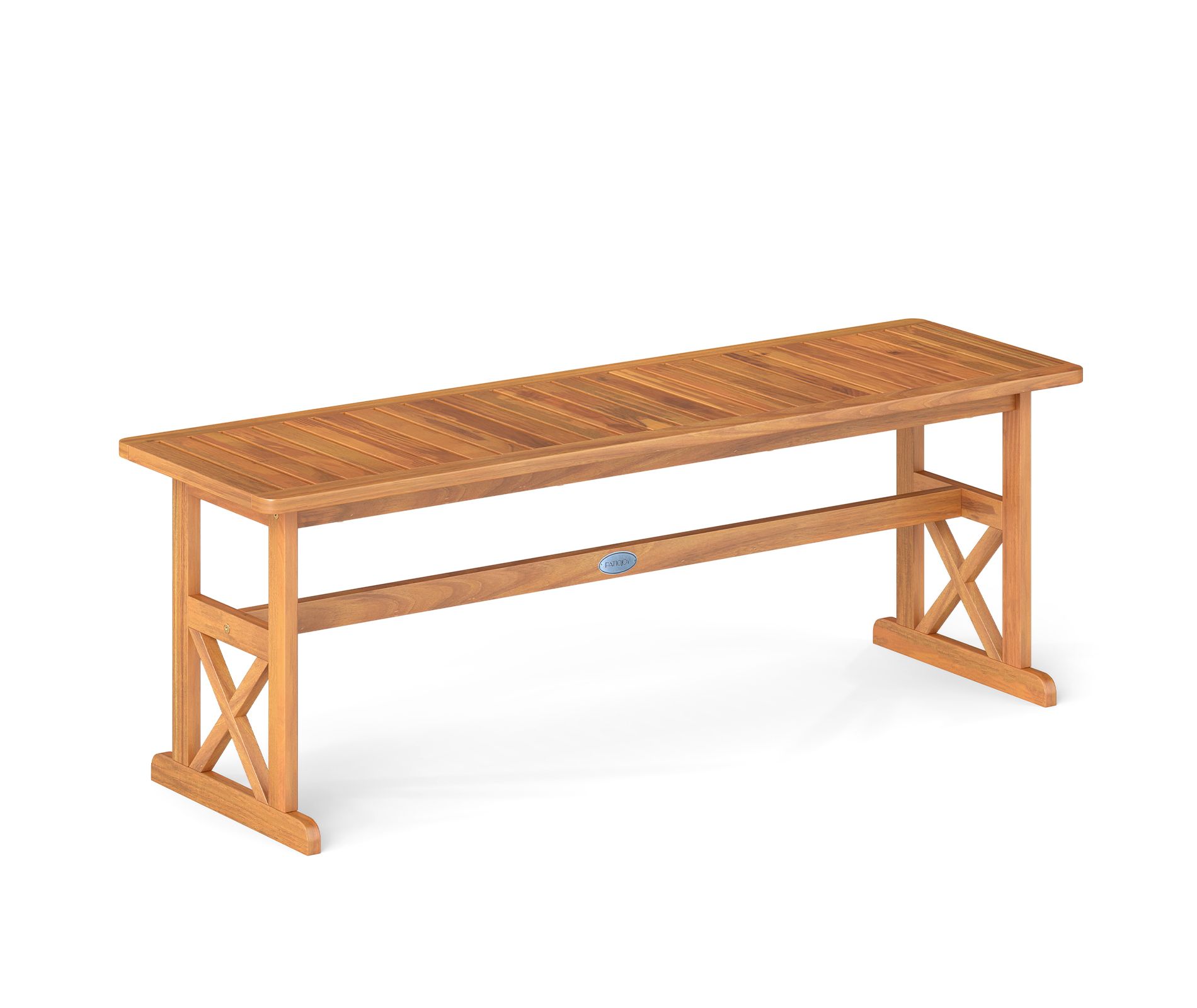 Tangkula 51 Inches Acacia Wood Outdoor Bench w/ Slatted Seat & X-Shaped Frame