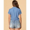 Allegra K Women's Retro Striped Button Up Short Sleeve Tie Front Crop Shirt - 3 of 4
