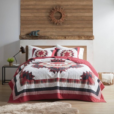 King Red Cotton Quilt Set with Medallion Design