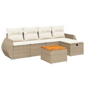 vidaXL Patio Sofa Set with Cushions Outdoor Furniture 6 Piece Poly Rattan - Beige and Cream without Storage - 1 of 4