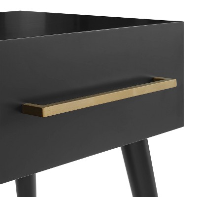 Everett Matte Black Mid-Century Modern Storage End Table