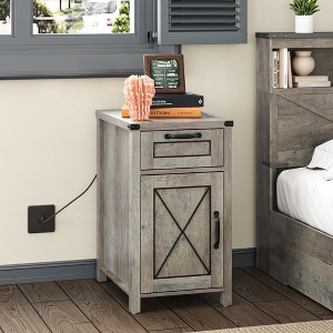 End Table Narrow Side Table with Charging Station, Small Nightstand - 1 of 4