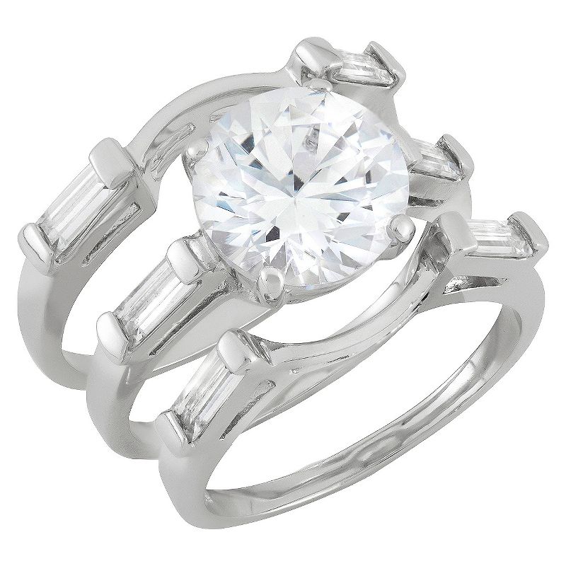 4.95 CT. T.W. 10mm Round-Cut Cubic Zirconia Designer 3-Piece Ring Set with Side Stones In Sterling Silver - (7), 3 of 4