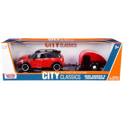 Mini Cooper S Countryman with Travel Trailer Red and Black "City Classics" Series 1/24 Diecast Model Car by Motormax