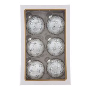 Kurt Adler 80MM Glass Silver Jeweled Ball Ornaments, 6-Piece Box - 1 of 4