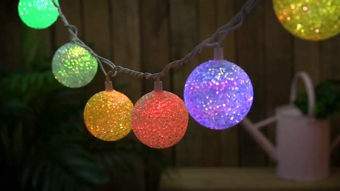 Northlight 10-Count LED Color Changing Sparkle Globe Patio Lights - 7.5 ft White Wire, 2 of 7, play video