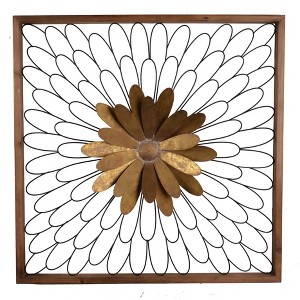 A&B Home Ashlyn Bloom Wall Decor Gold/Natural: Modern Botanical Metalwork Art, Includes Mounting Hardware - 1 of 3