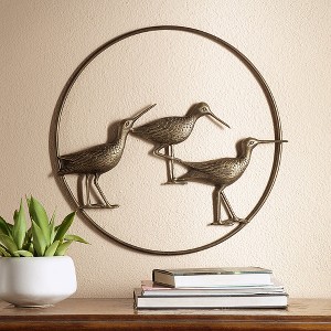 SPI Home Sandpiper Wall Art – Coastal Bird Metal Sculpture in Bronze Finish, 20" x 20" Nature-Inspired Round Wall Accent - 1 of 3