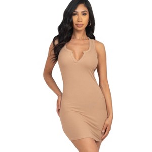 Slickblue Women's Ribbed Tank Mini Dress with Split Neck, Stretch Jersey Fabric, Multi Color Options, Size S-L - 1 of 4