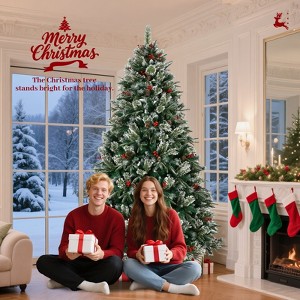 Racxily 7.5ft Artificial Christmas Tree:Pre-Lit (560 Lights) & Pre-Decorated (Frosted Pine,Cones, Berries),Perfect for Home/Office/Holiday Parties - 1 of 4