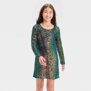 Girls' Long Sleeve Sequin A-Line Dress - art class™ - 1 of 3