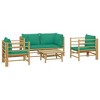 vidaXL Eco-Friendly Bamboo Lounge Set - 5 Piece Patio Furniture with Green Cushions - Includes Table, Chairs, and Cushions - Ideal for Outdoor Living - 3 of 4