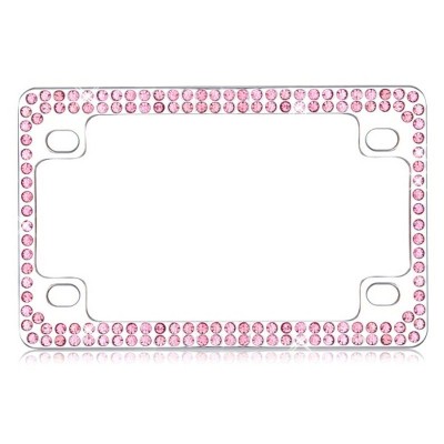 MYBAT Double Row Chrome Metal Motorcycle Frame with Pink Crystals