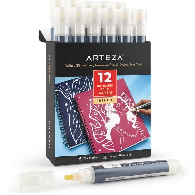 Arteza Permanent Oil-Based Bullet-Nib Markers, А001 Titanium White, 2.5mm - 12 Pack (ARTZ-4180)