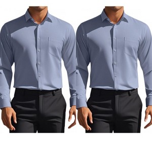 INSPIRE CHIC Men's Solid Long Sleeve Regular Fit Formal Business Button Down Dress Shirts 2 Packs - 1 of 4