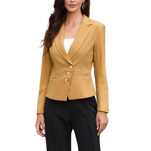 INSPIRE CHIC Women's Notched Lapel Collar Long Sleeve Button Down Asymmetric Blazer - 1 of 4