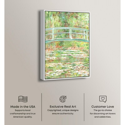 Impressionist Garden Bridge Canvas Print with White Frame, 31" x 21"