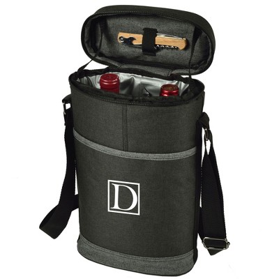 Picnic at Ascot Personalized Two Bottle Wine Cooler with Corkscrew - Charcoal