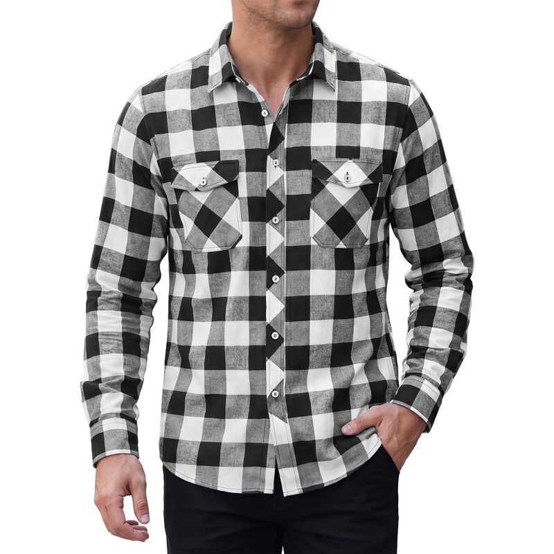 INSPIRE CHIC Men's Flannel Long Sleeve Button Down Casual Plaid Shirts Small Black