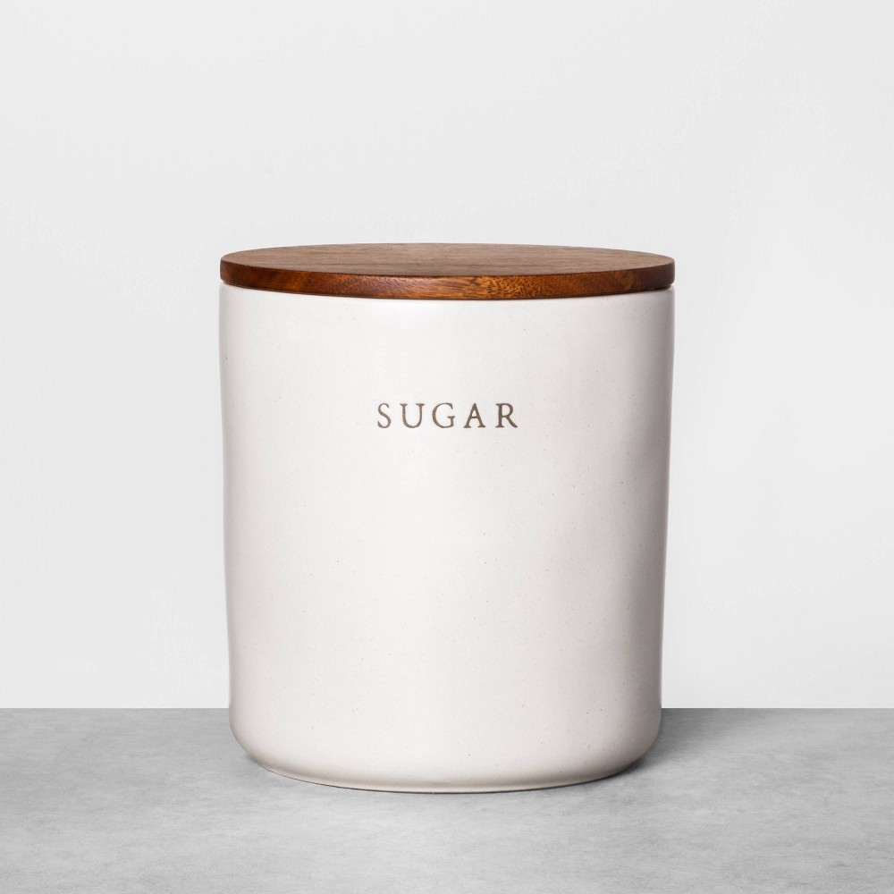 Photos - Food Container 67oz Stoneware Sugar Canister with Wood Lid Cream/Brown - Hearth & Hand™ w