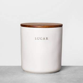 128oz Stoneware Flour Canister With Wood Lid Cream/brown - Hearth