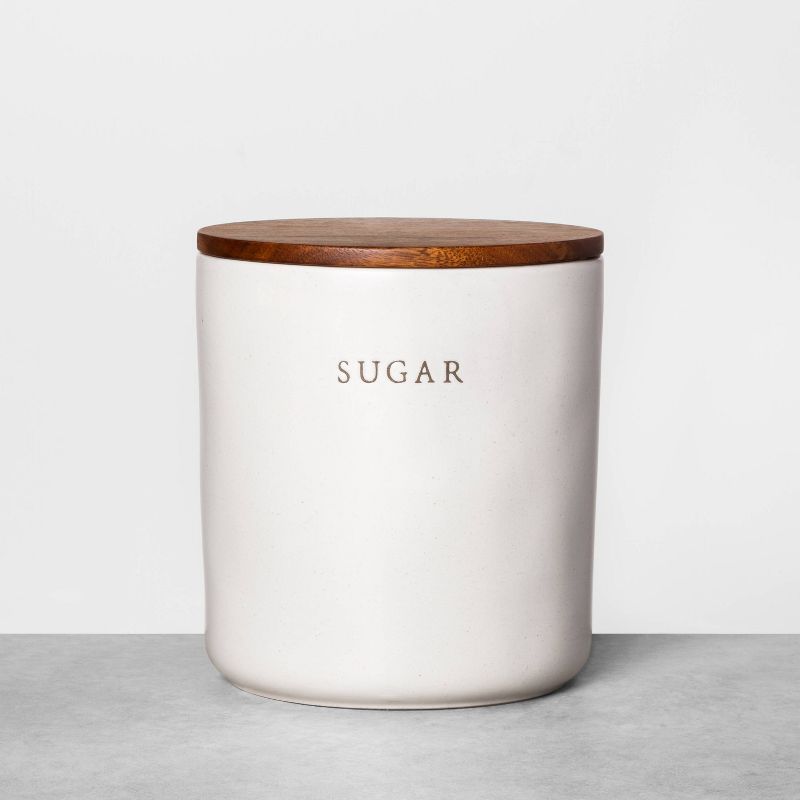 67oz Stoneware Sugar Canister with Wood Lid Cream/Brown - Hearth &#38; Hand&#8482; with Magnolia, 1 of 12