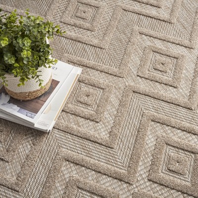 Natural Beige Diamond Flatweave 8' x 10' Indoor Outdoor Rug