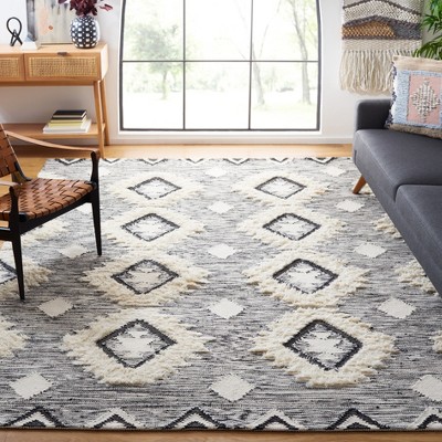 Hand-Knotted Artisan Black Wool 9' x 12' Rectangular Area Rug