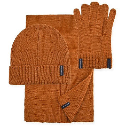 French Connection 3 Piece Scarf Target Gloves, : And Beanie, In Camel - Set