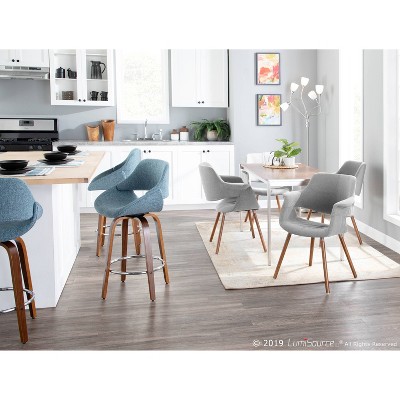 Set of 2 Blue Swivel Mid-Century Modern Counter Stools