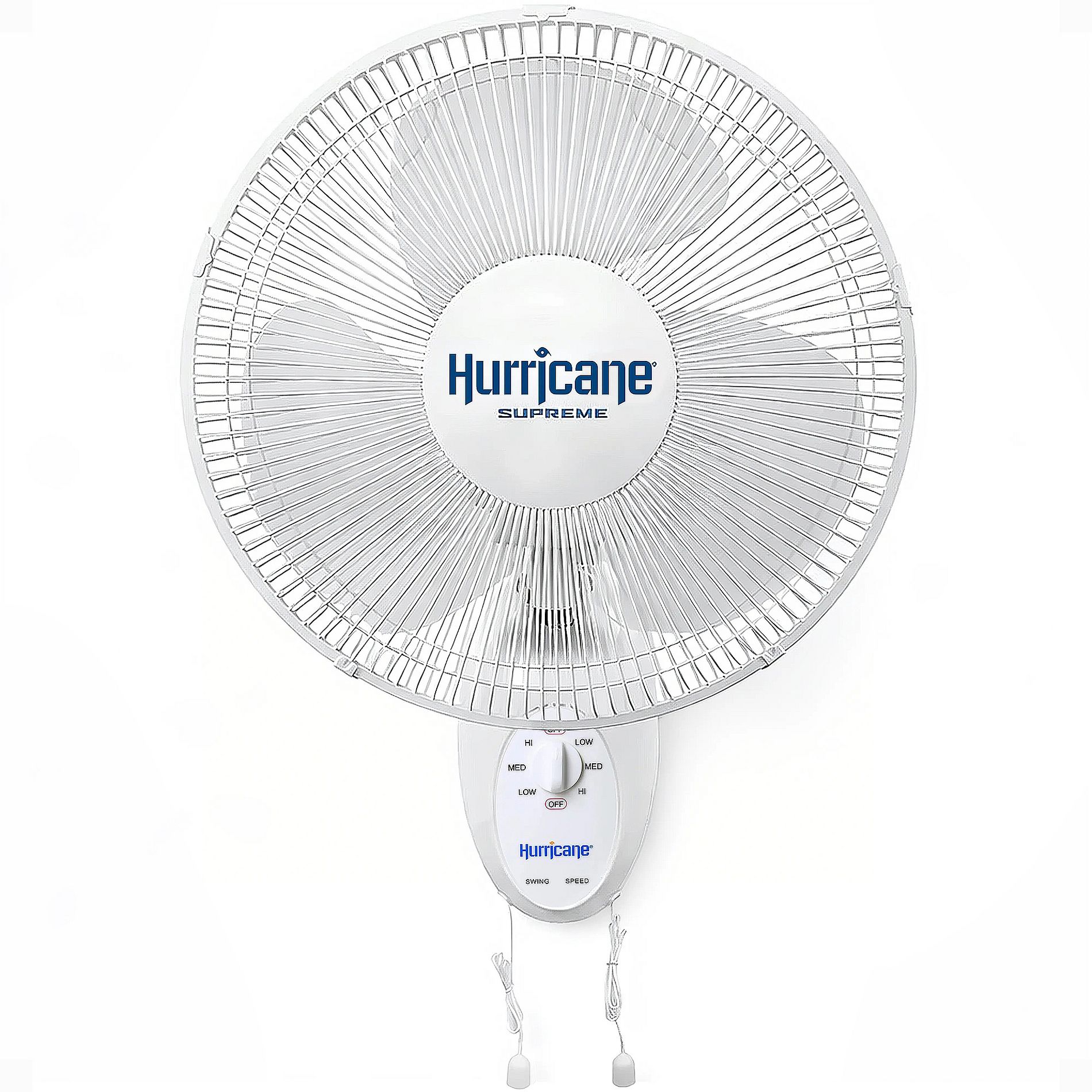Hurricane 16" Supreme Oscillating Wall Mount Fan, Quiet Corded Electric Air Cooling Unit with Pull Cords for Home, Greenhouse, Garage, Workshop & Gym