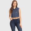 Anna-Kaci Women's Light Wash Sleeveless Button Down Denim Vest with Chest Pockets and Raw Edge Hem - 2 of 4