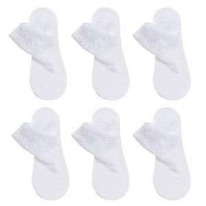 Anna-Kaci 6 Pairs Women's Floral Lace No Show Socks Lightweight Low Cut Sheer Liner with Silicone Heel Grip Elegant Invisible Design for Flats - 1 of 2