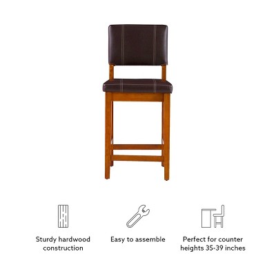 Milano 24" Medium Walnut and Dark Brown Faux Leather Counter Stool