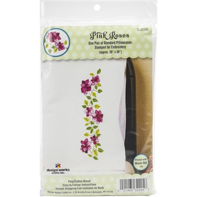 Tobin Stamped For Embroidery Pillowcase Pair 20"X30"-Pink Roses