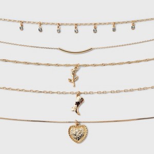 Mixed Rose and Heart Choker Necklace Set 5pc - Wild Fable™ Gold - 1 of 3