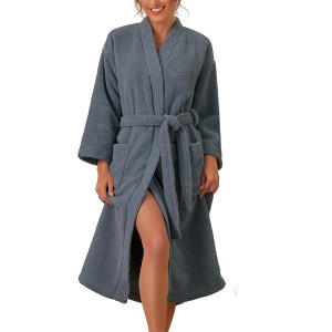 cheibear Women's Fuzzy Fluffy Robe Plush Bathrobe Fleece Winter Warm Thick Self Tie Long Bathrobe for After Shower Spa Bath - 1 of 4
