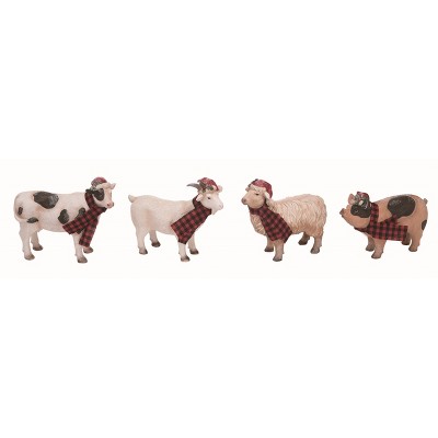 Transpac Resin 6.5 in. Multicolor Christmas Festive Farm Animal Figurine Set of 4