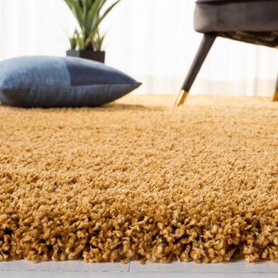 Gold 4' Square Shag Synthetic Non-Slip Area Rug