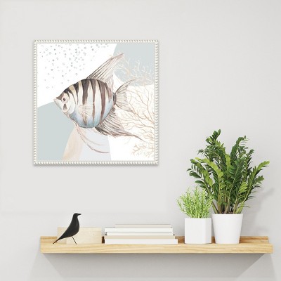 Ocean Oasis Bubbles Striped Fish Canvas Wall Art with White Frame