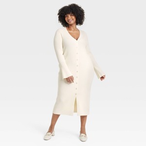 Women's Bell Long Sleeve Midi Sweater Dress - A New Day™ - 1 of 3