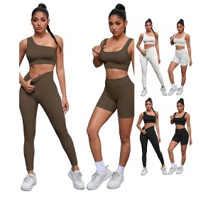 INSPIRE CHIC Women's 6 Sets Exercise Outfits Scoop Neck One Shoulder High Waist Gyms Body Shapers Workout Set - 1 of 4