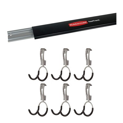 Rubbermaid 48 Inch Horizontal Wall Storage Rail & Hanging Garage Hook (6 Pack)